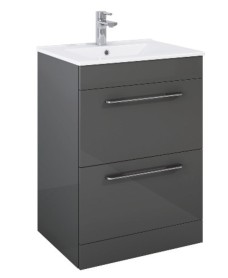 OTTO PLUS  Gloss Grey 60cm Floor Standing  2 Drawer Vanity Unit -D39cm