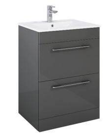 OTTO PLUS  Gloss Grey 50cm Floor Standing  2 Drawer Vanity Unit -D39cm