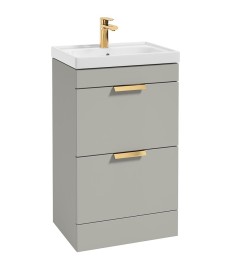 STOCKHOLM Arctic Grey Matt 50cm 2 Drawer Floor Standing Vanity Unit - Brushed Gold Handle