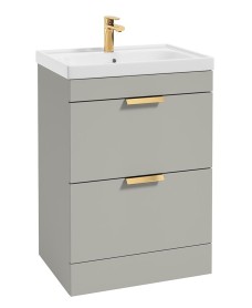 STOCKHOLM Arctic Grey Matt 60cm 2 Drawer Floor Standing Vanity Unit - Brushed Gold Handle