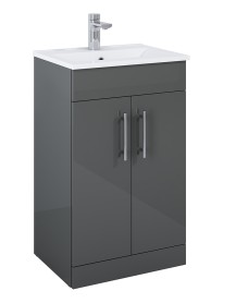 BELMONT SQUARE Gloss Grey 50cm Floor Standing 2 Door Vanity Unit