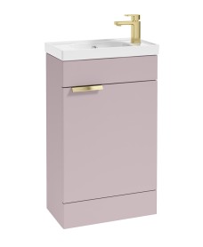 STOCKHOLM 50cm Floor Standing Cloakroom Matt Cashmere Pink Vanity Unit -Brushed Gold handle