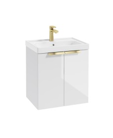 STOCKHOLM 50cm Two Door Wall Hung Gloss White Vanity Unit - Brushed Gold Handles