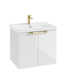 STOCKHOLM 60cm Two Door Wall Hung Gloss White Vanity Unit - Brushed Gold Handles