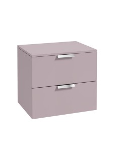 STOCKHOLM 60cm Two Drawer Wall Hung Matt Cashmere Pink Countertop Vanity Unit - Brushed Chrome Handles
