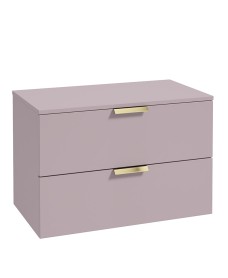 STOCKHOLM 80cm Two Drawer Wall Hung Matt Cashmere Pink Countertop Vanity Unit - Brushed Gold Handles