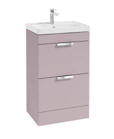 STOCKHOLM 50cm Two Drawer Floor Standing Matt Cashmere Pink Vanity Unit - Brushed Chrome Handles