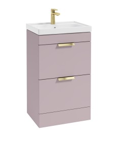 STOCKHOLM 50cm Two Drawer Floor Standing Matt Cashmere Pink Vanity Unit - Brushed Gold Handles