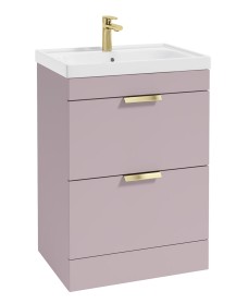 STOCKHOLM 60cm Two Drawer Floor Standing Matt Cashmere Pink Vanity Unit - Brushed Gold Handles