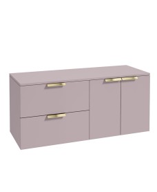 STOCKHOLM 120cm Two Drawer and Two Door Matt Cashmere Pink Countertop Vanity Unit - Brushed Gold Handle