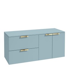 STOCKHOLM 120cm Two Drawer and Two Door Matt Morning Sky Blue Countertop Vanity Unit - Brushed Gold Handle