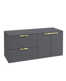 STOCKHOLM 120cm Two Drawer and Two Door Matt Midnight Grey Countertop Vanity Unit - Brushed Gold Handle