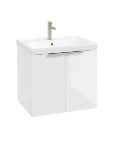STOCKHOLM Wall Hung 60cm Two Door Vanity Unit Gloss White- Brushed Nickel Handle