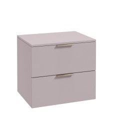 STOCKHOLM Wall Hung 60cm Two Drawer Countertop Vanity Unit Matt Cashmere Pink - Brushed Nickel Handle