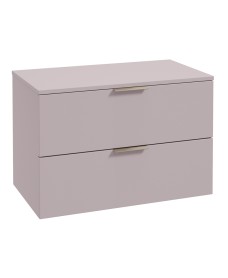 STOCKHOLM Wall Hung 80cm Two Drawer Countertop Vanity Unit Matt Cashmere Pink - Brushed Nickel Handle