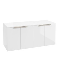 STOCKHOLM Wall Hung 120cm Four Door Countertop Vanity Unit Gloss White - Brushed Nickel Handle
