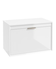 FJORD Wall Hung 80cm Two Drawer Countertop Vanity Unit Gloss White- Brushed Nickel Handle