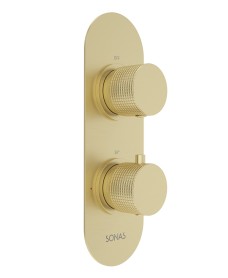 ALITA Knurled Dual Control Dual Outlet Concealed Thermostatic Shower Valve Brushed Gold