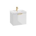 STOCKHOLM Gloss White 50cm Wall Hung Vanity Unit - Brushed Gold Handle